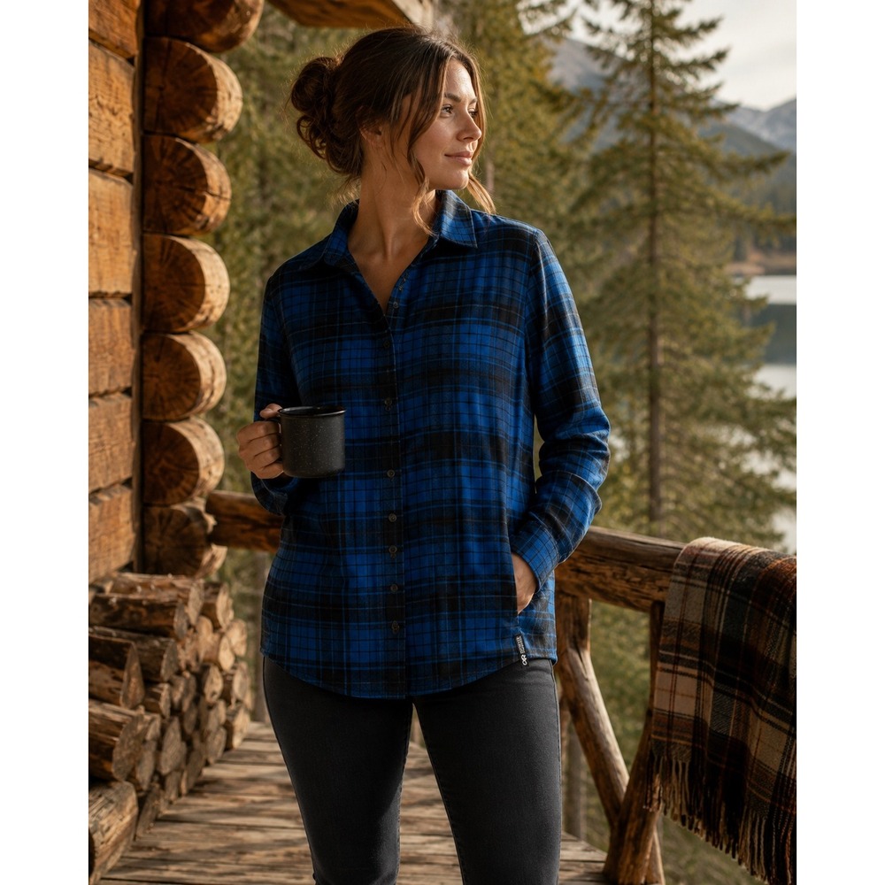 Outdoor Research‎ Kulshan Flannel Shirt L Blue Plaid Performance Hiking